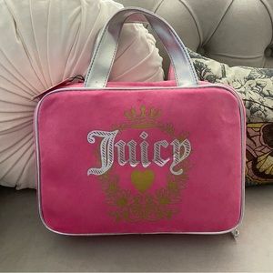 Juicy Couture Furry Pink Velour Travel Cosmetic Bag NWT